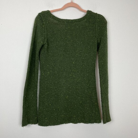 coincidence chance Green Speckled Wool Blend Long Sleeve Sweater V-neck size sm - Picture 5 of 6